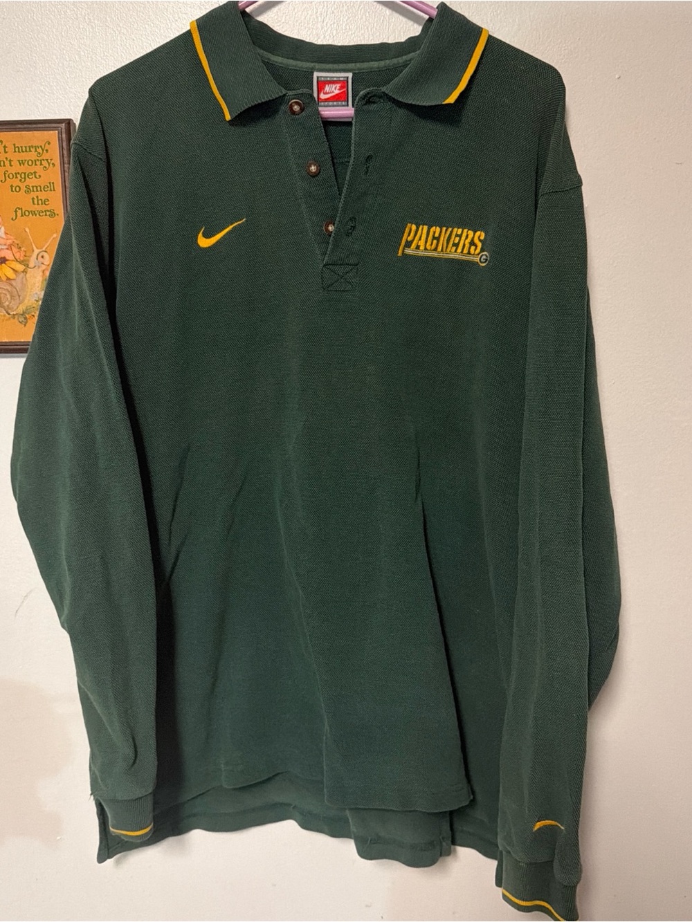Vintage Nike Green & Gold Packers Rugby-Style Long Sleeve Polo